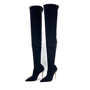 NEW Christian Louboutin Lipstrass Botta Alta Crystal Embellished OTK Boots 37.5